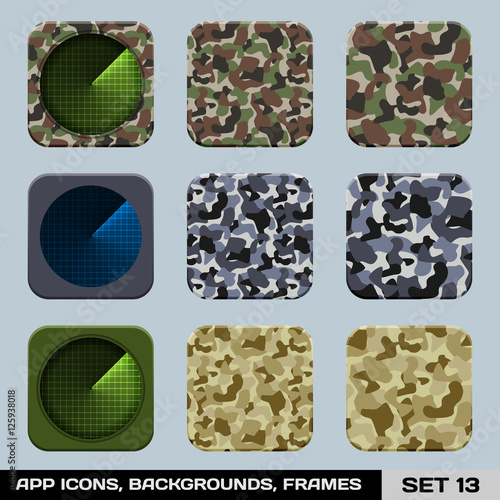 Set Of App Icon Backgrounds, Frames, Templates. Set 14. War Game