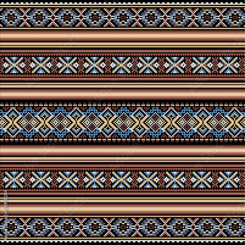 Ethnic ornamental background in blue and brown colors