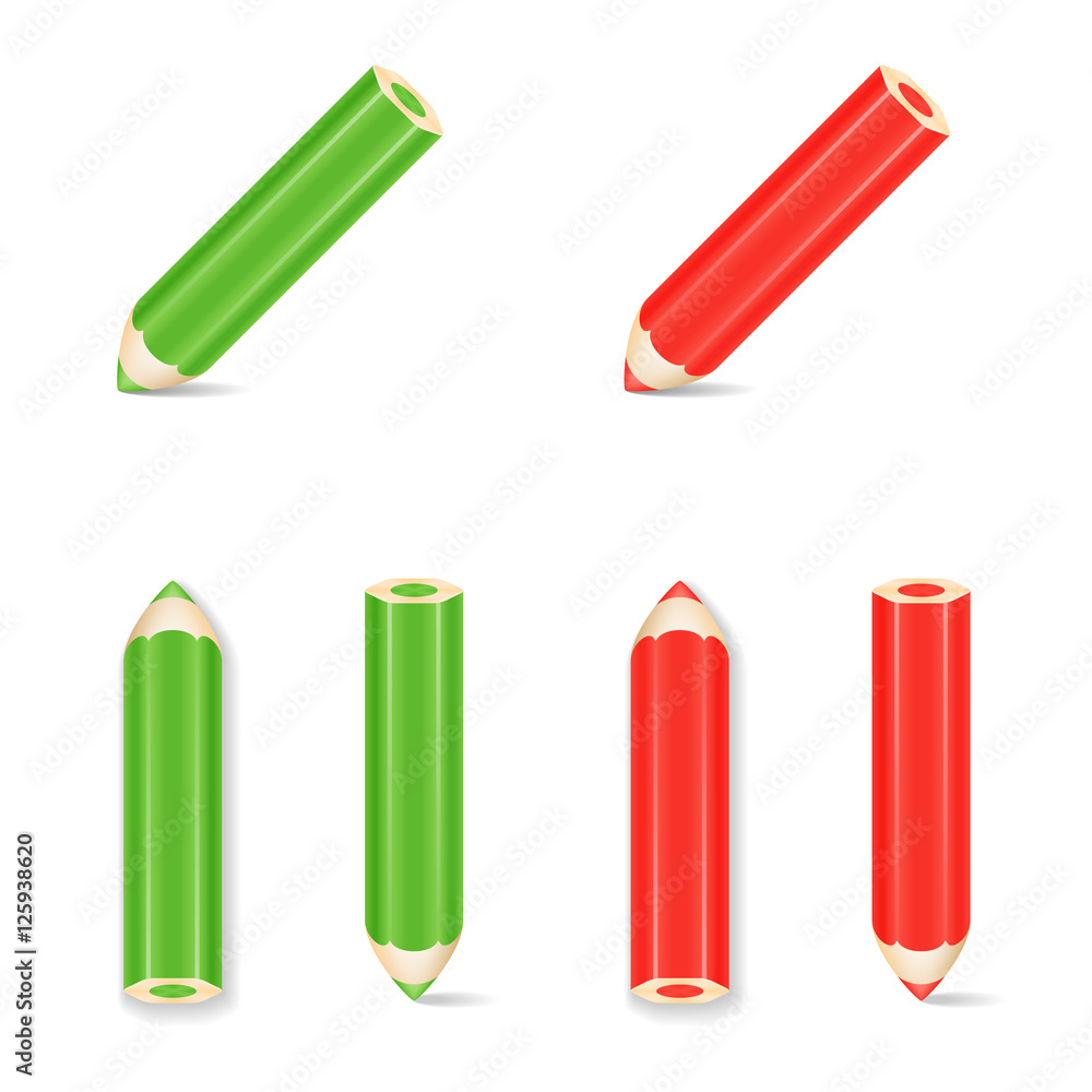 Pencil Icon Set. Green, Red. Vector Illustration Pencil Icon Set. Green, Red. Vector Illustration