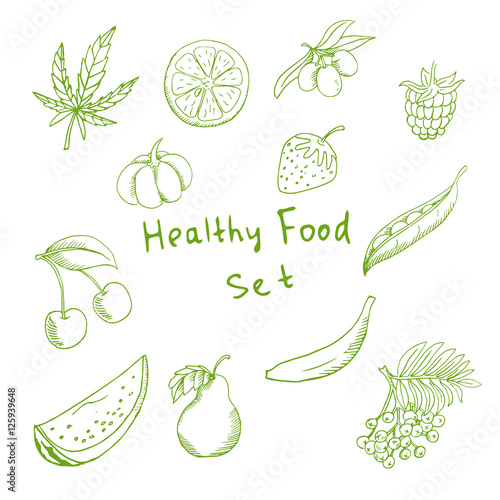 healthy food set. scetch. vector