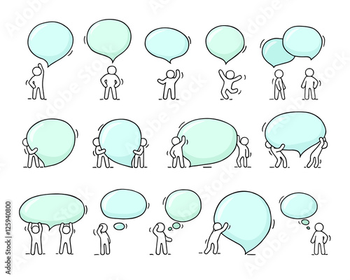 Speech bubbles icons set with little people.