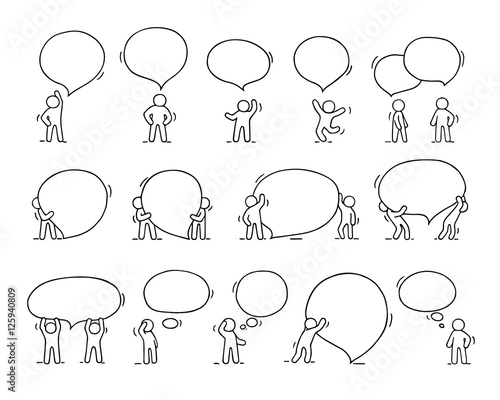 Speech bubbles icons set with little people.