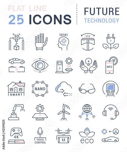 Set Vector Flat Line Icons Future Technology