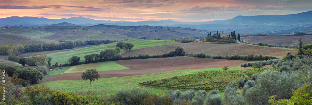 classical sunset in Tuscany valley