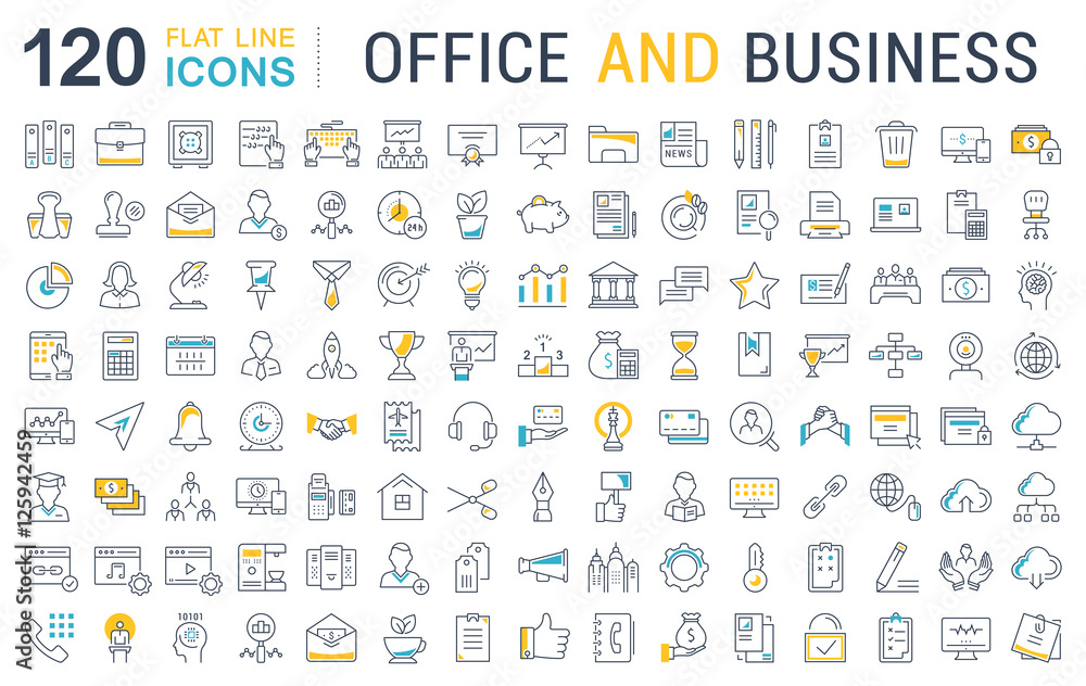 Set Vector Flat Line Icons Office and Business Stock Vector | Adobe Stock