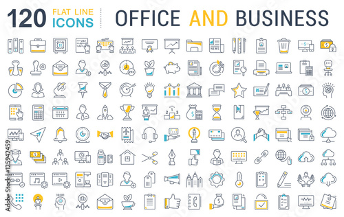 Set Vector Flat Line Icons Office and Business
