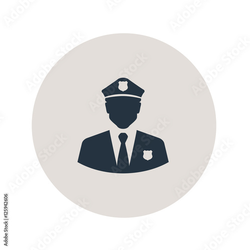 Icono plano silueta policia en circulo gris
