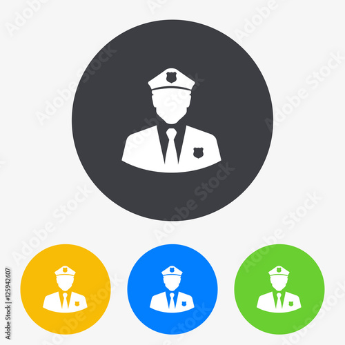 Icono plano silueta policia en circulo varios colores