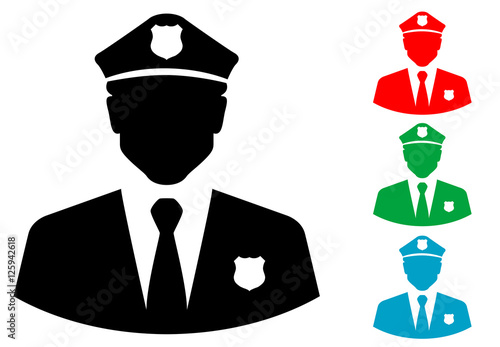 Icono plano silueta policia varios colores