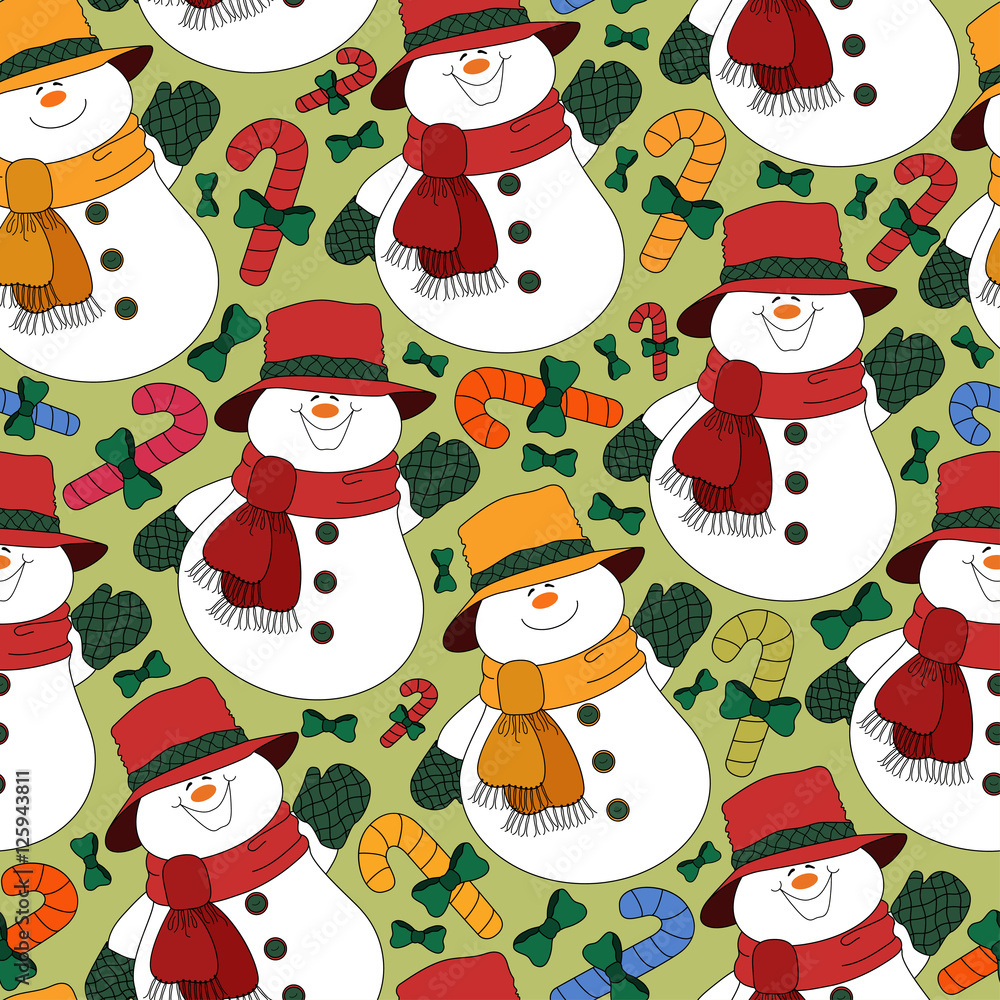 Seamless pattern with showman.Vector New Year print.Colorful holiday texture