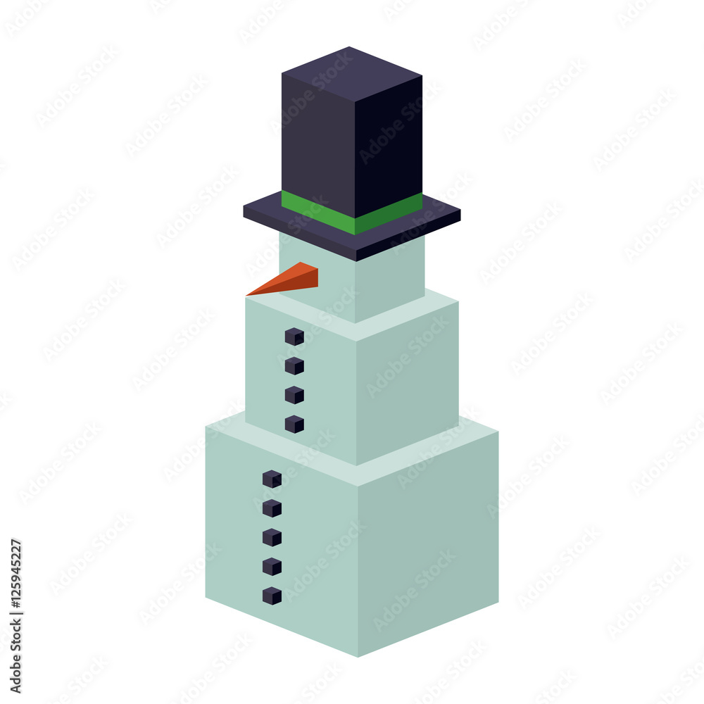 Fototapeta premium Isometric snowman icon. Christmas season decoration and celebration theme. Isolated design. Vector illustration