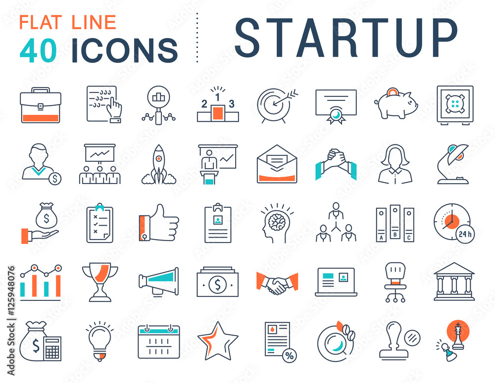 Set Vector Flat Line Icons Startup
