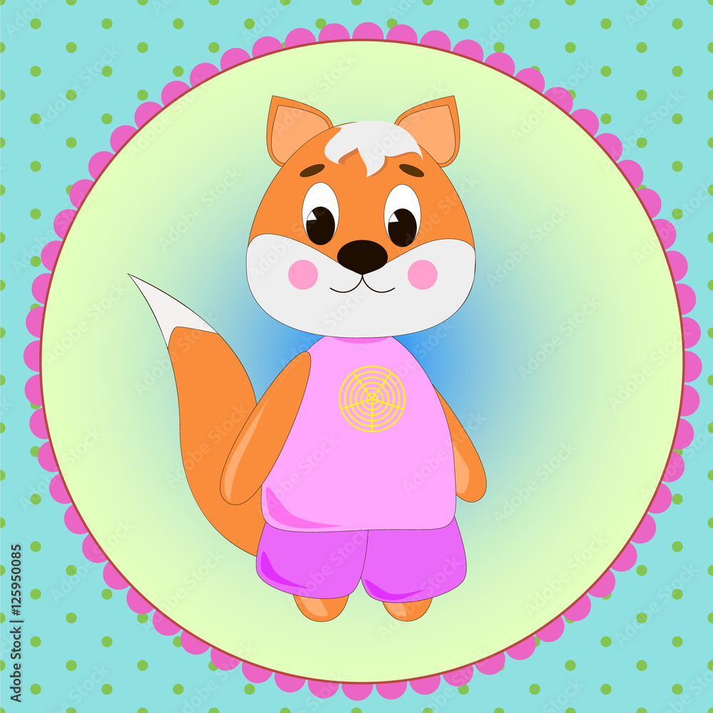 Emblem card with cute cartoon Fox, can be used for wallpaper, design, card, invitation. Emblem card with cute cartoon Fox, can be used for wallpaper, design, card, invitation.