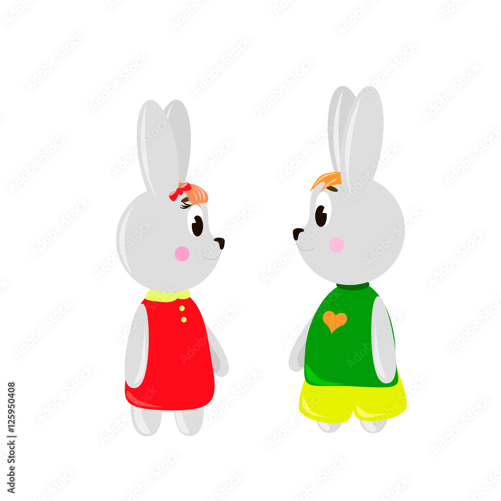 Two cute cartoon Rubbits on a white background, can be used for wallpaper, design, card, invitation. Two cute cartoon Rubbits on a white background, can be used for wallpaper, design, card, invitation.