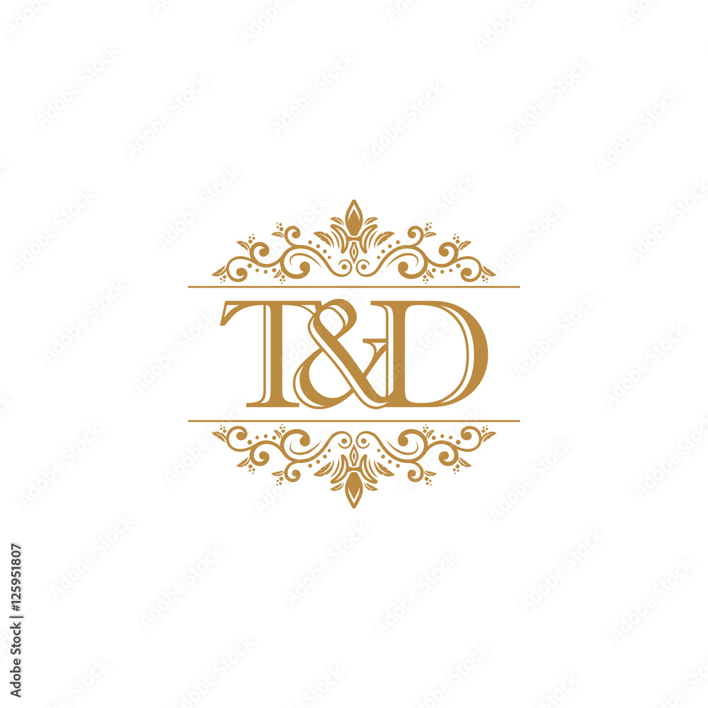 T&D Initial logo. Ornament gold Stock Vector