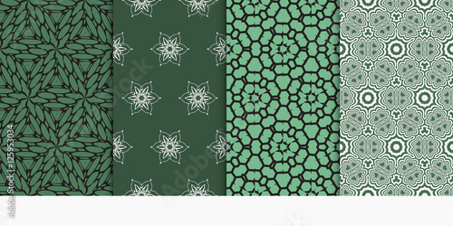 Set of seamless vector patterns. Geometric floral ornament. Modern design for backgrounds, wallpaper, invitations. Coral color