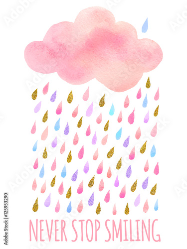Watercolor cloud with rain
