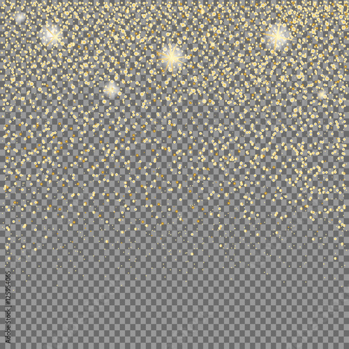 eps 10 luxury gold glitter texture isolated on transparent background. Falling Christmas falling snow. Vector golden shimmer background. Sparkle sequin tinsel texture for sale gift card, voucher