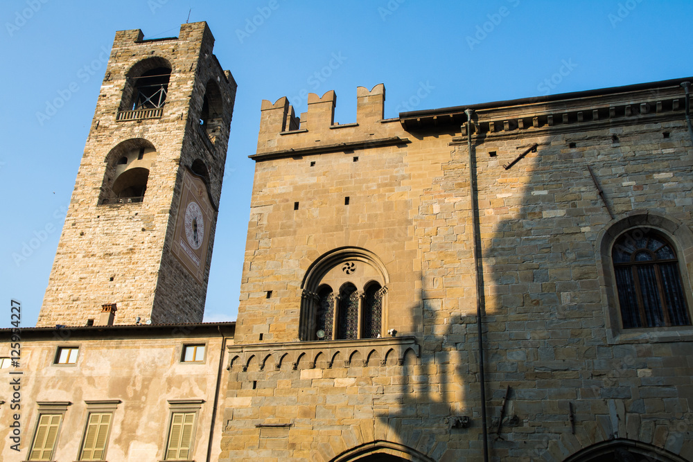 Old City Tower and Palazzo della Ragione in Bergamo, Italy