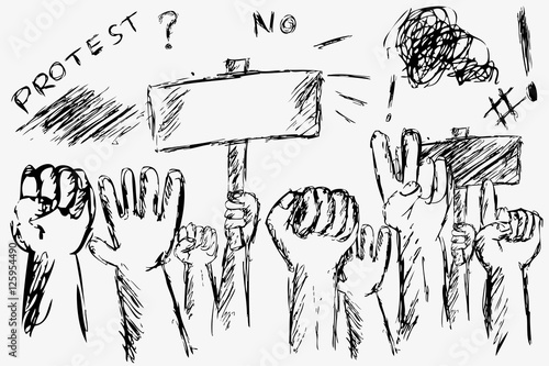 Black and White Sketchy Illustration for Demonstration or Protest
 photo
