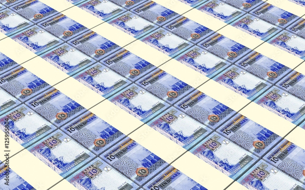 Jordanian dinars bills stacked background. 3D illustration.