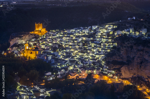 Night view of the city, on top of limestone mountain, alcala del jucar, spain © Felipe Caparrós