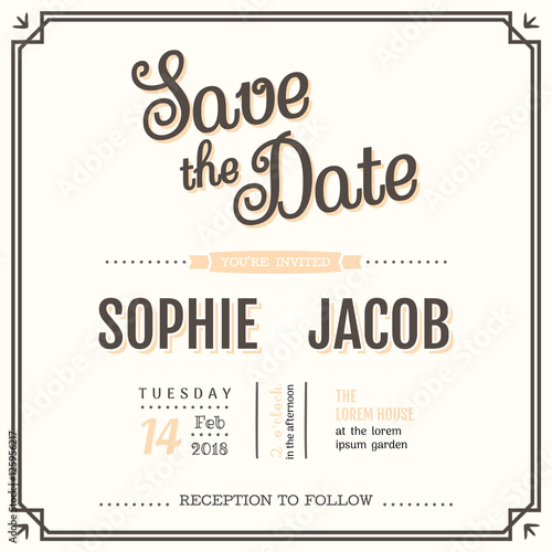 Wedding invitation vintage card 21 x 21 cm