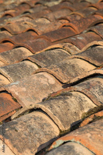 Close up of old tile roof detail