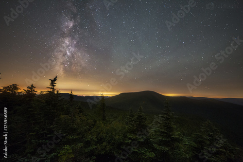 Night sky above Slide mountain in Slide mountain wilderness, Catskill Mountains, NY, USA photo