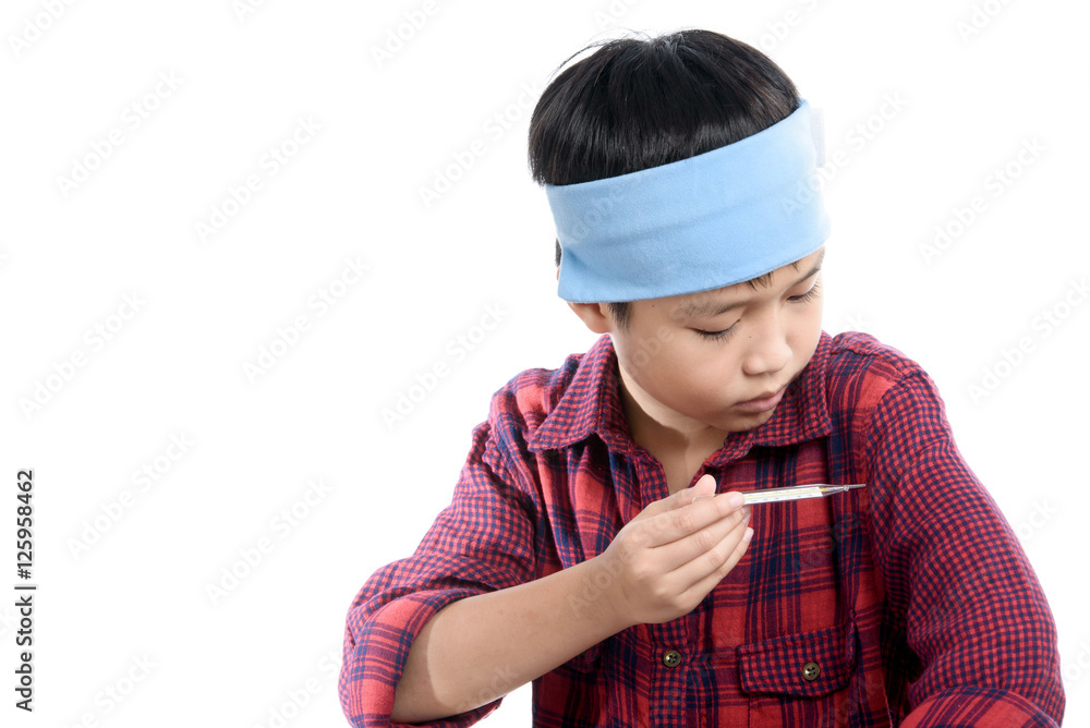 Boy sick use termometer Boy sick use termometer
