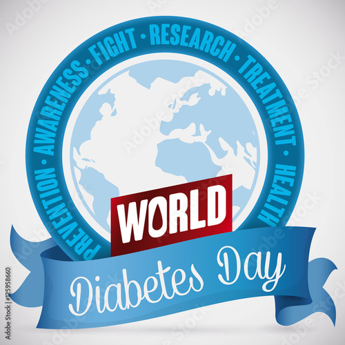 Commemorative Round Button for World Diabetes Day, Vector Illustration