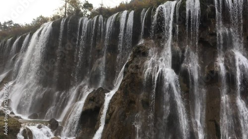 Grand  Great waterfalls at Jiuzhaigou National Park  where is the UNESCO World Heritage in Sichuan , China in  Autumn in November located in  in  Tibetan-Qiang of Sichuan ,China