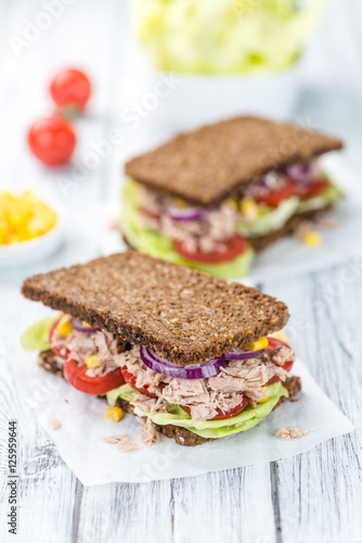 Fresh made Tuna sandwich with wholemeal bread (selective focus)