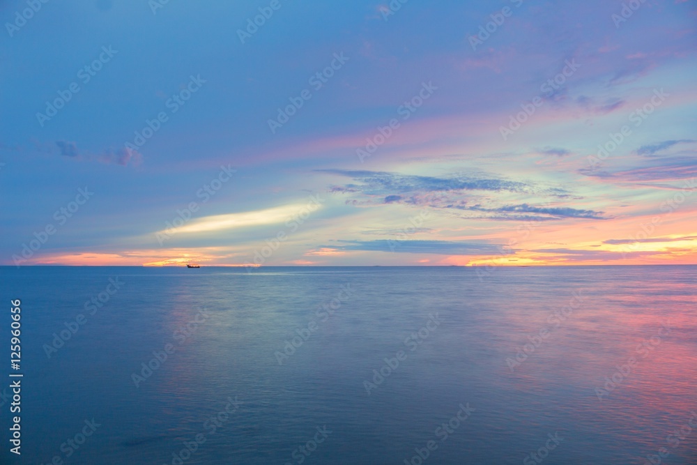 Sunrise morning time before. Colorful sky and  sea water reflect