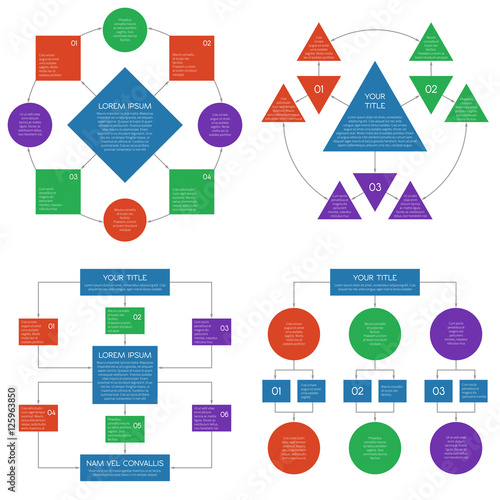 Hierarchy diagrams flowchart vector infographics set