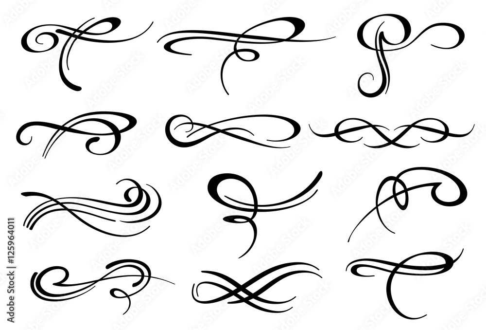 Victorian calligraphic swirl romantic flourish decoration vector set