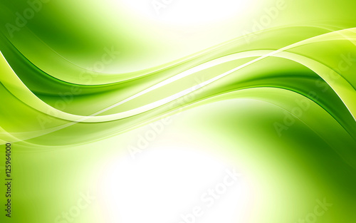 Abstract background powerful effect lighting. Green blurred color waves design. Glowing template for your creative graphics.