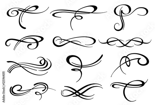 Victorian calligraphic swirl romantic flourish decoration vector set