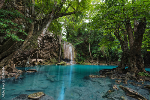 Fototapeta Naklejka Na Ścianę i Meble -  Waterfall in deep forest , Erawan waterfall National Park