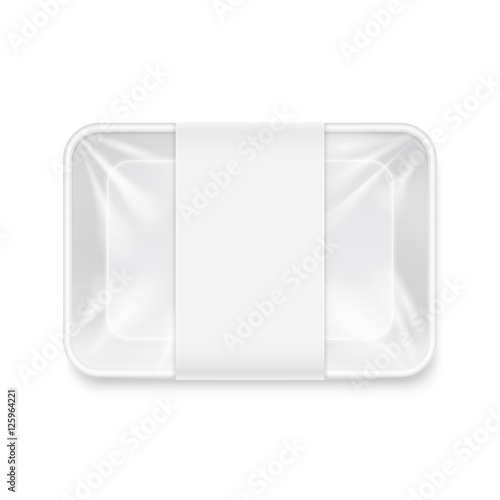 White transparent empty disposable plastic food tray container vector mockup