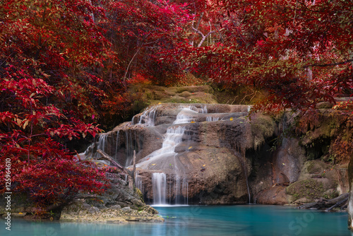Waterfall in deep forest , Erawan waterfall National Park