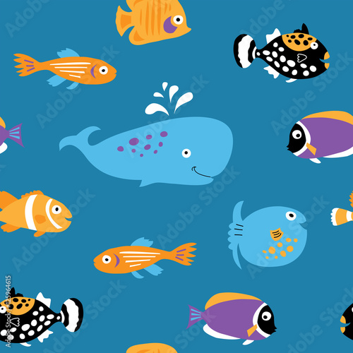Seamless texture with bare marine tropical fish