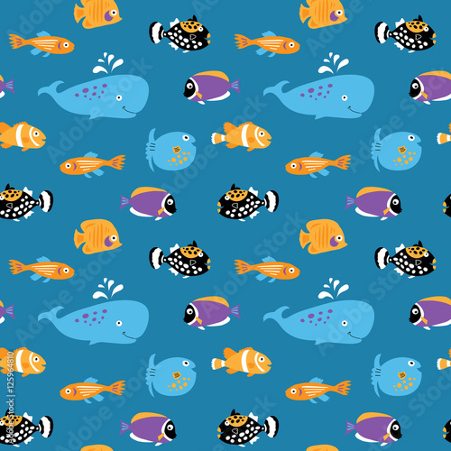 Seamless texture with nice sea exotic fish