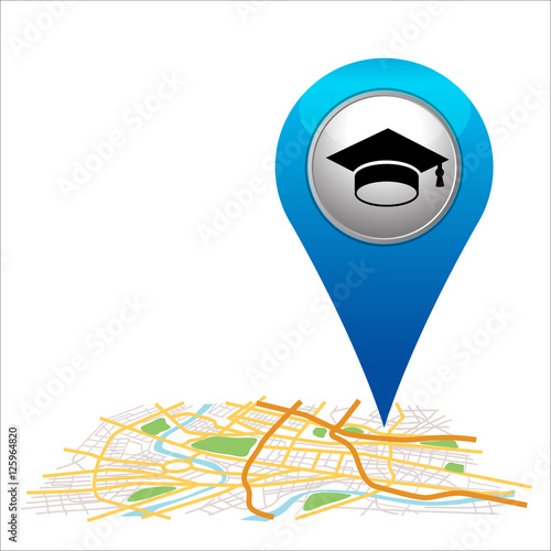 blue education pointer on map location.