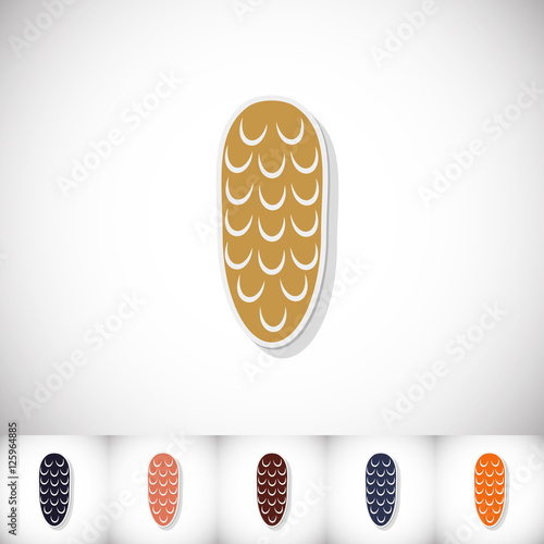 Pine cone. Flat sticker with shadow on white background