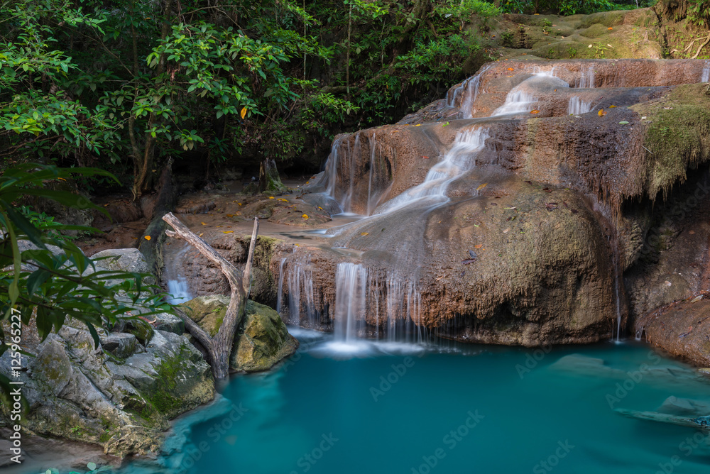 Waterfall in deep forest , Erawan waterfall National Park Waterfall in deep forest , Erawan waterfall National Park