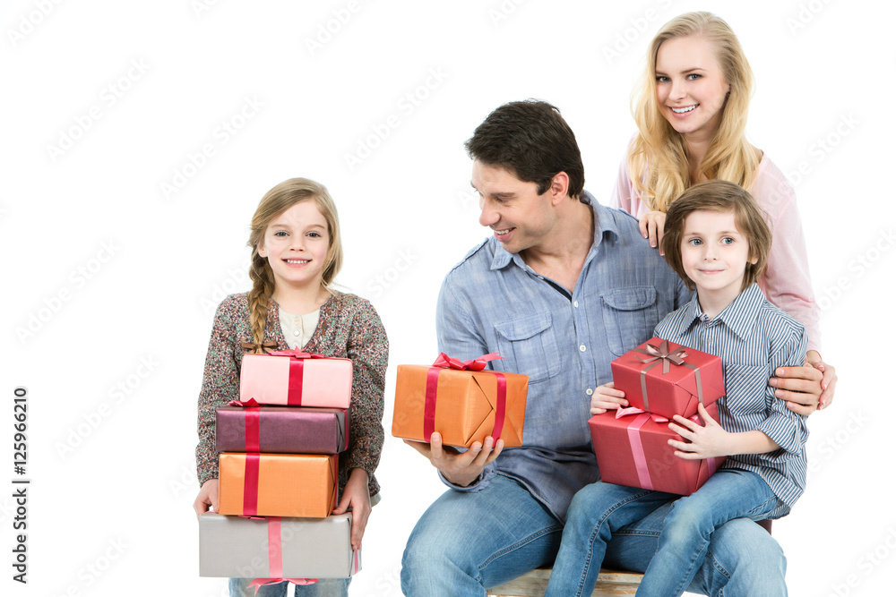 Family with children on a white background. Family with children on a white background.