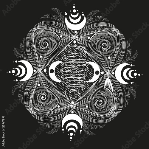 White  abstract pattern symmetrical
Project abstract design author handmade tattoo on the body henna month point line wave curl line openwork circle sector eps10 vector illustration Stock
