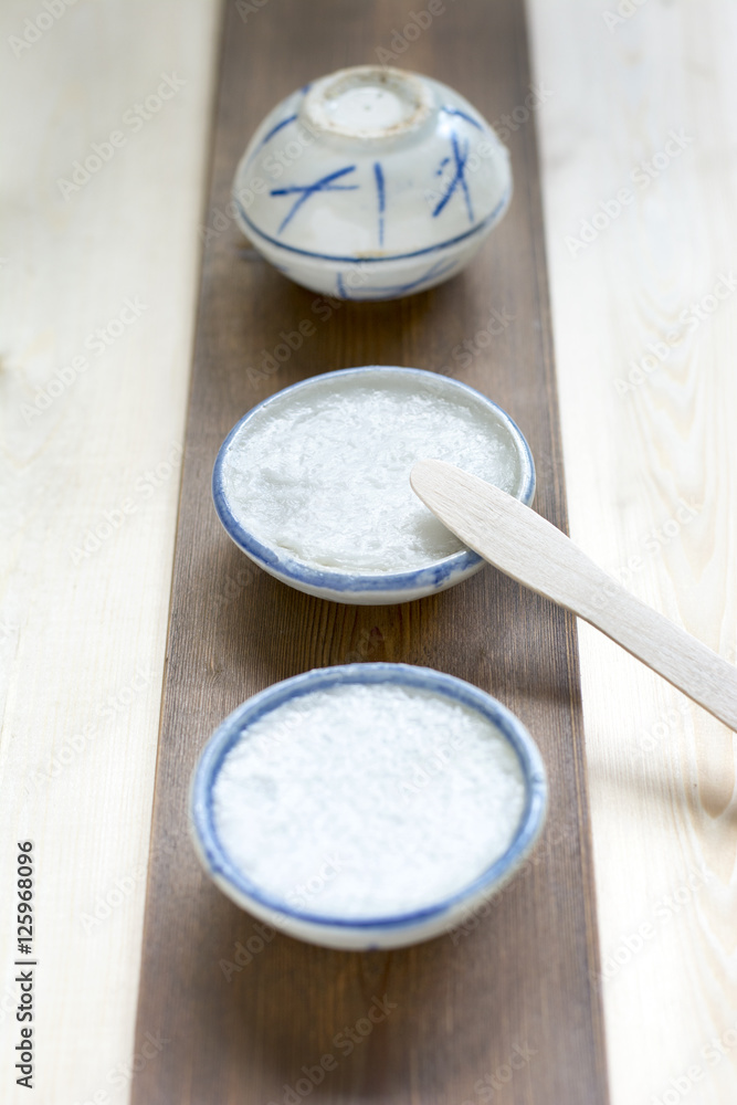 Coconut milk custard in small porcelain cup. Thai dessert Coconut milk custard in small porcelain cup. Thai dessert