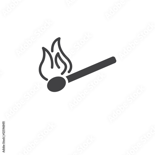burning match icon vector, solid flat sign, pictogram isolated on white, logo illustration